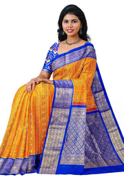 Handwoven ikat pure silk saree in rust colour with geometric pattern