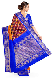 Handwoen ikat pure silk saree in purple with floral vines.