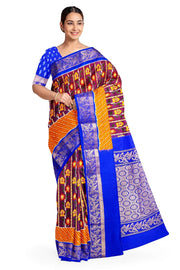 Handwoen ikat pure silk saree in purple with floral vines.