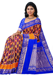 Handwoen ikat pure silk saree in purple with floral vines.