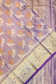 Handwoven Ikat pure  silk tissue saree in beautiful lavender with floral motifs