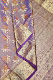 Handwoven Ikat pure  silk tissue saree in beautiful lavender with floral motifs