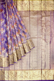 Handwoven Ikat pure  silk tissue saree in beautiful lavender with floral motifs