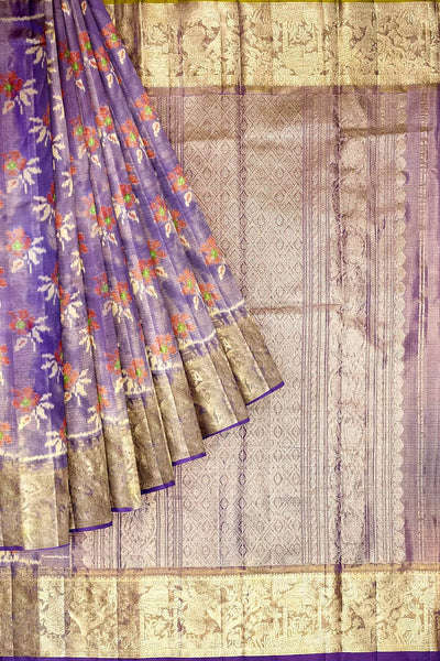 Handwoven Ikat pure  silk tissue saree in beautiful lavender with floral motifs