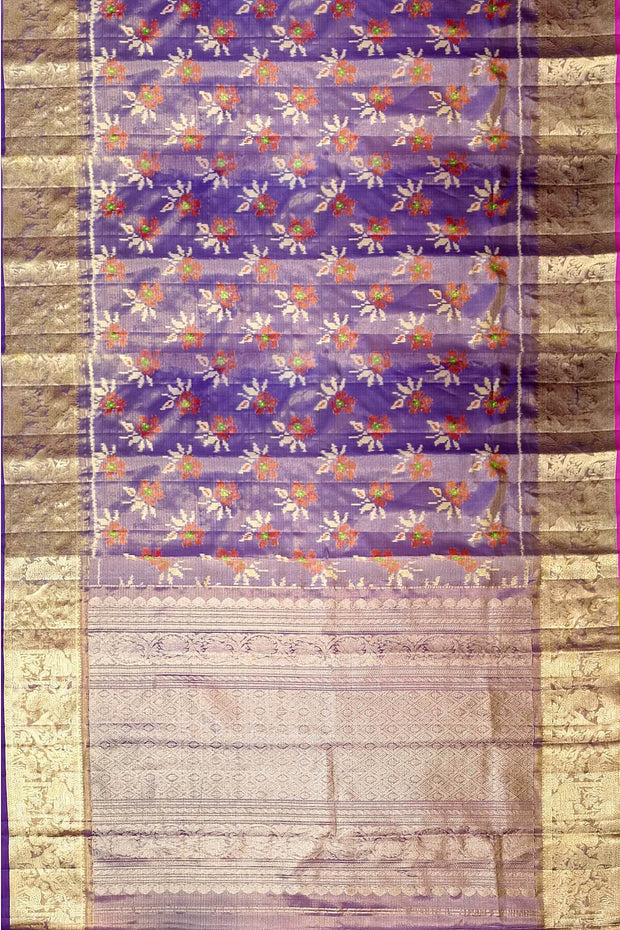Handwoven Ikat pure  silk tissue saree in beautiful lavender with floral motifs