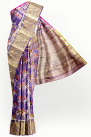 Handwoven Ikat pure  silk tissue saree in beautiful lavender with floral motifs