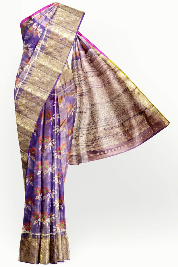 Handwoven Ikat pure  silk tissue saree in beautiful lavender with floral motifs