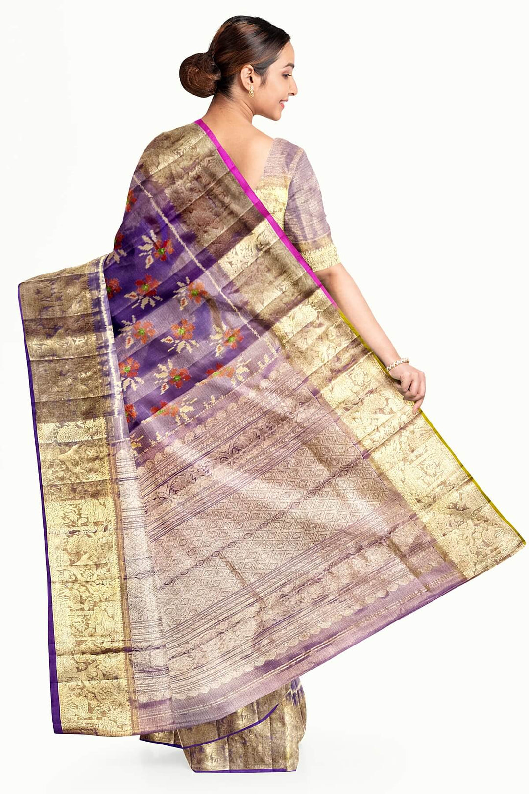 Handwoven Ikat pure  silk tissue saree in beautiful lavender with floral motifs