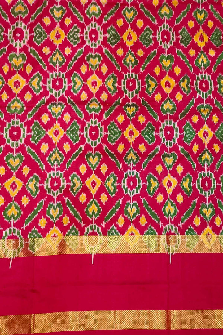 Handwoven Ikat silk saree in pink  in fine checks