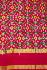 Handwoven Ikat silk saree in pink  in fine checks