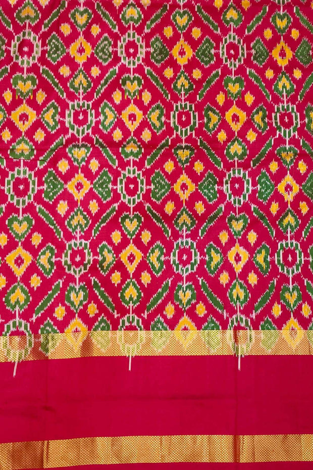 Handwoven Ikat silk saree in pink  in fine checks