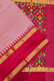 Handwoven Ikat silk saree in pink  in fine checks
