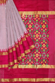 Handwoven Ikat silk saree in pink  in fine checks