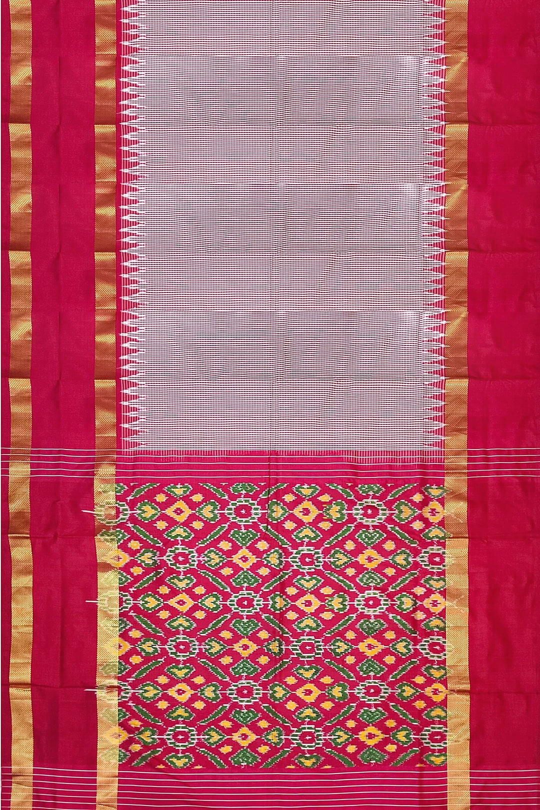 Handwoven Ikat silk saree in pink  in fine checks