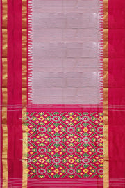 Handwoven Ikat silk saree in pink  in fine checks