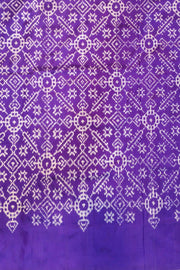 Handwoven Ikat pure silk saree in off white & purple