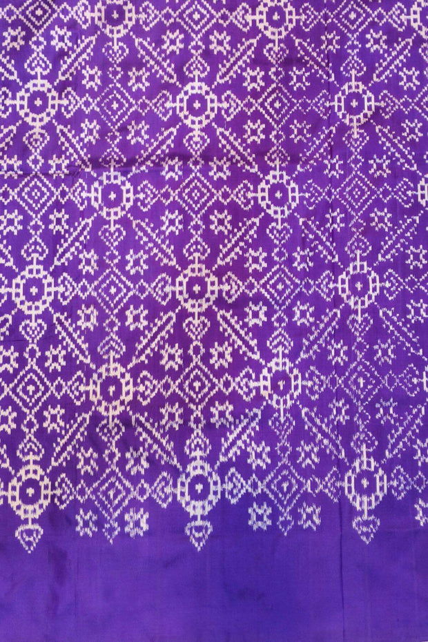 Handwoven Ikat pure silk saree in off white & purple