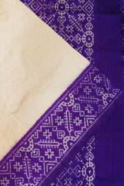 Handwoven Ikat pure silk saree in off white & purple