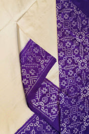 Handwoven Ikat pure silk saree in off white & purple