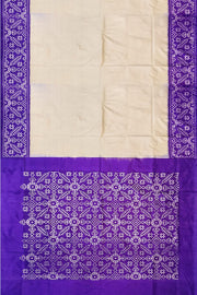 Handwoven Ikat pure silk saree in off white & purple
