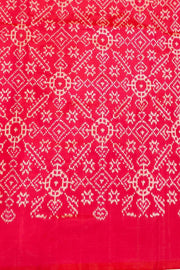 Handwoven Ikat pure silk saree in off white & pink