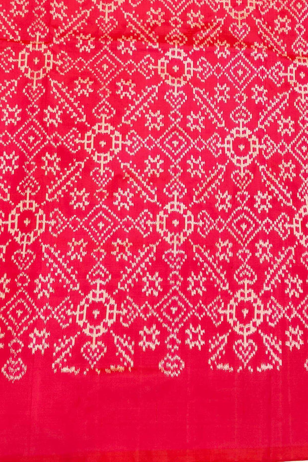 Handwoven Ikat pure silk saree in off white & pink