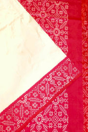 Handwoven Ikat pure silk saree in off white & pink