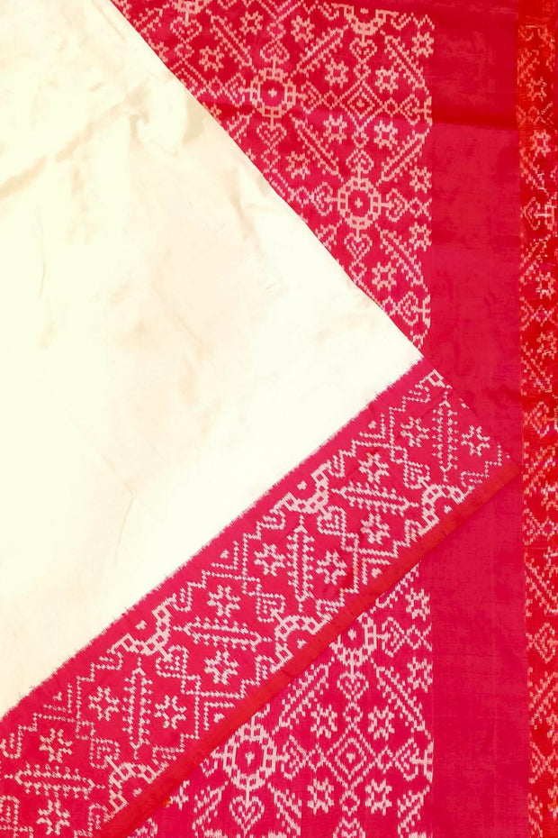 Handwoven Ikat pure silk saree in off white & pink