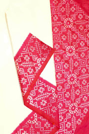 Handwoven Ikat pure silk saree in off white & pink