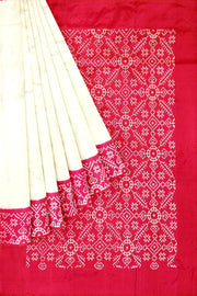 Handwoven Ikat pure silk saree in off white & pink
