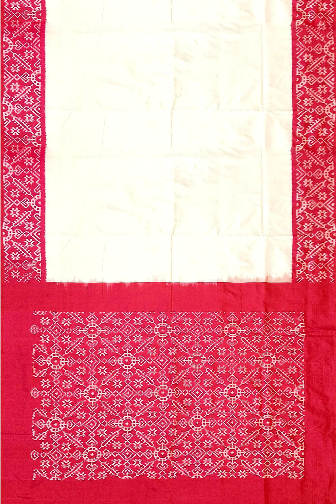 Handwoven Ikat pure silk saree in off white & pink
