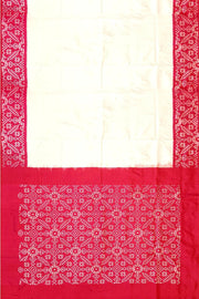 Handwoven Ikat pure silk saree in off white & pink
