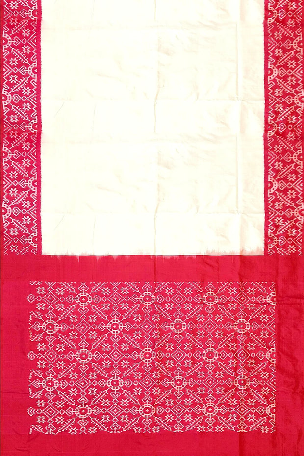 Handwoven Ikat pure silk saree in off white & pink