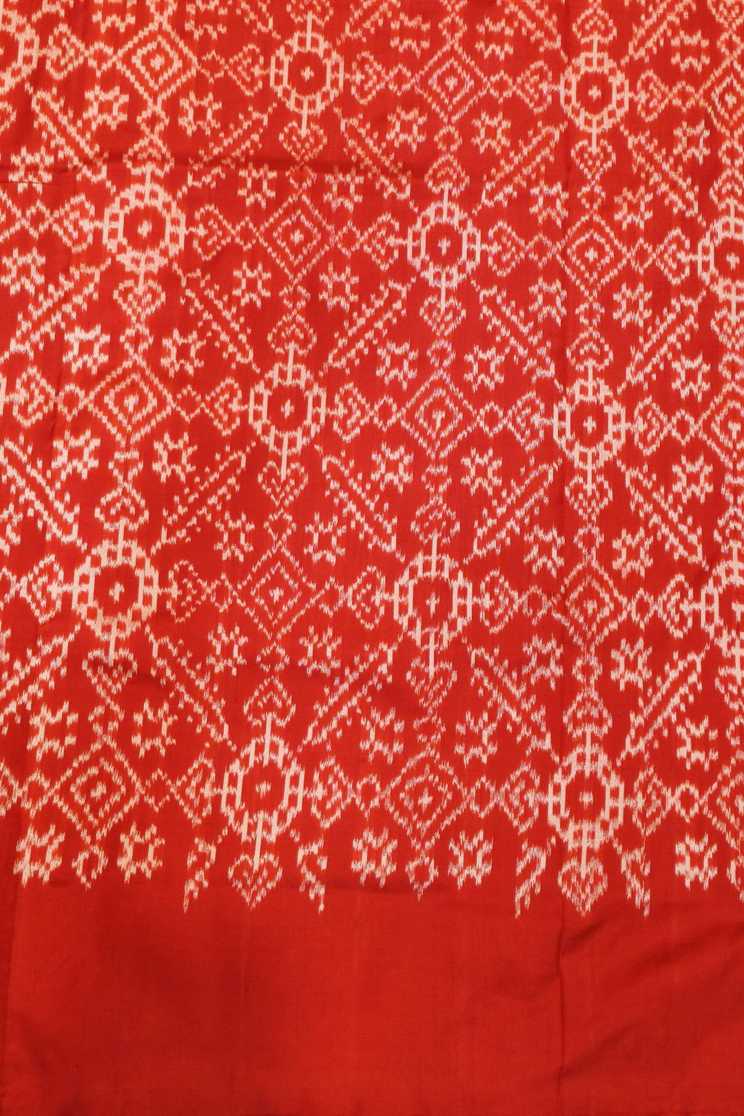 Handwoven Ikat pure silk saree in off white & red