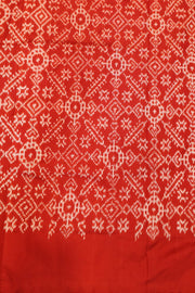 Handwoven Ikat pure silk saree in off white & red