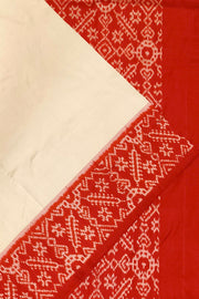 Handwoven Ikat pure silk saree in off white & red