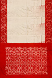 Handwoven Ikat pure silk saree in off white & red