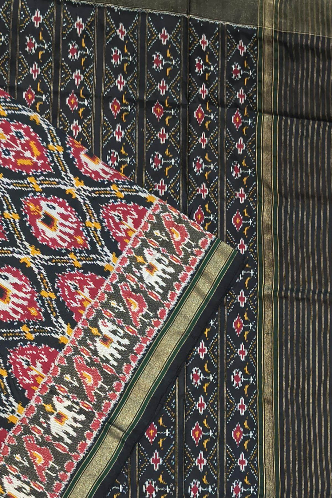 Ikkat pure silk saree in narikunj pattern.