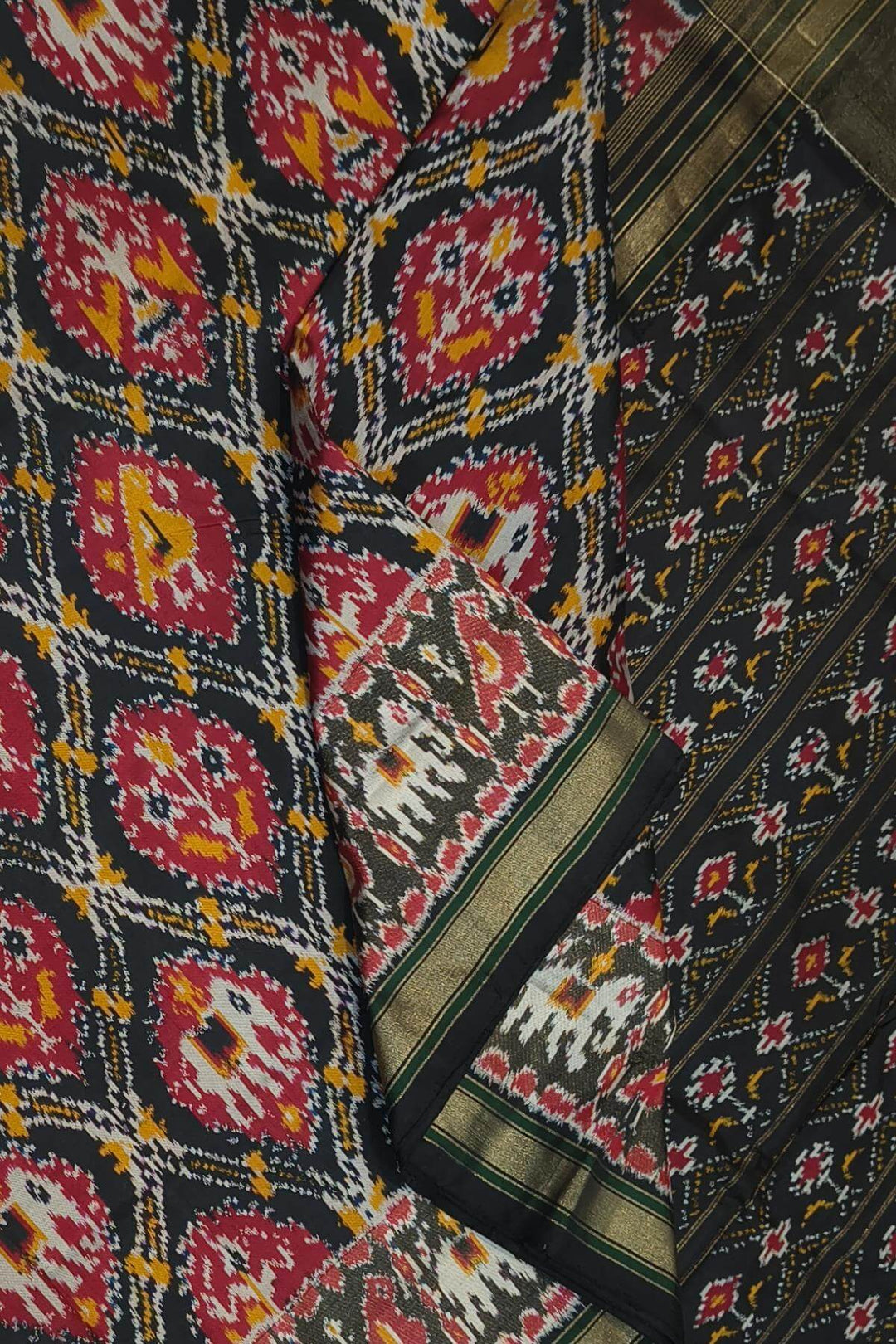 Ikkat pure silk saree in narikunj pattern.