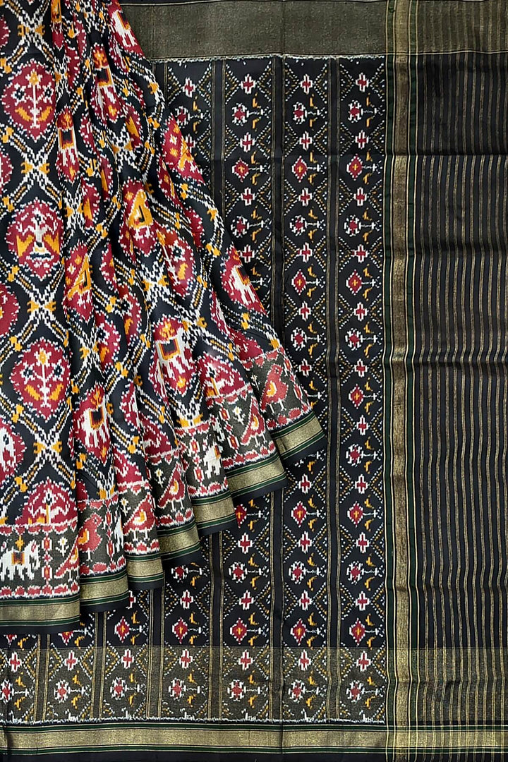 Ikkat pure silk saree in narikunj pattern.