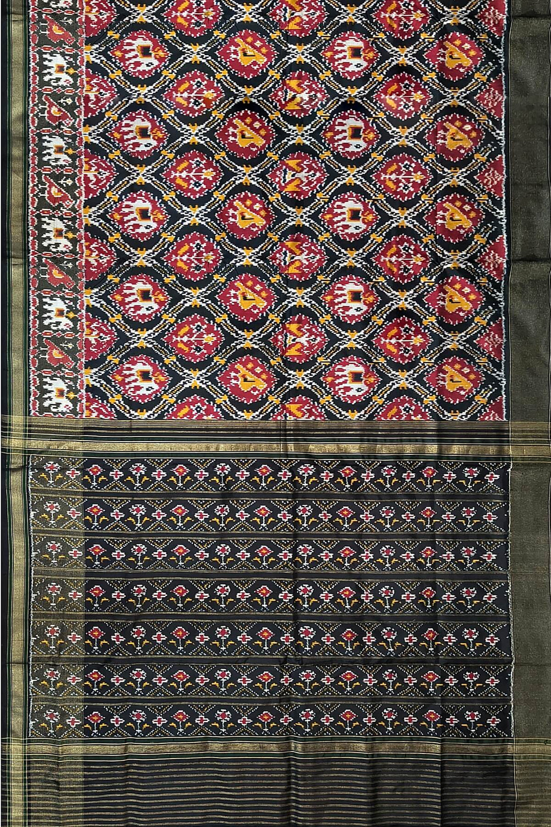 Ikkat pure silk saree in narikunj pattern.