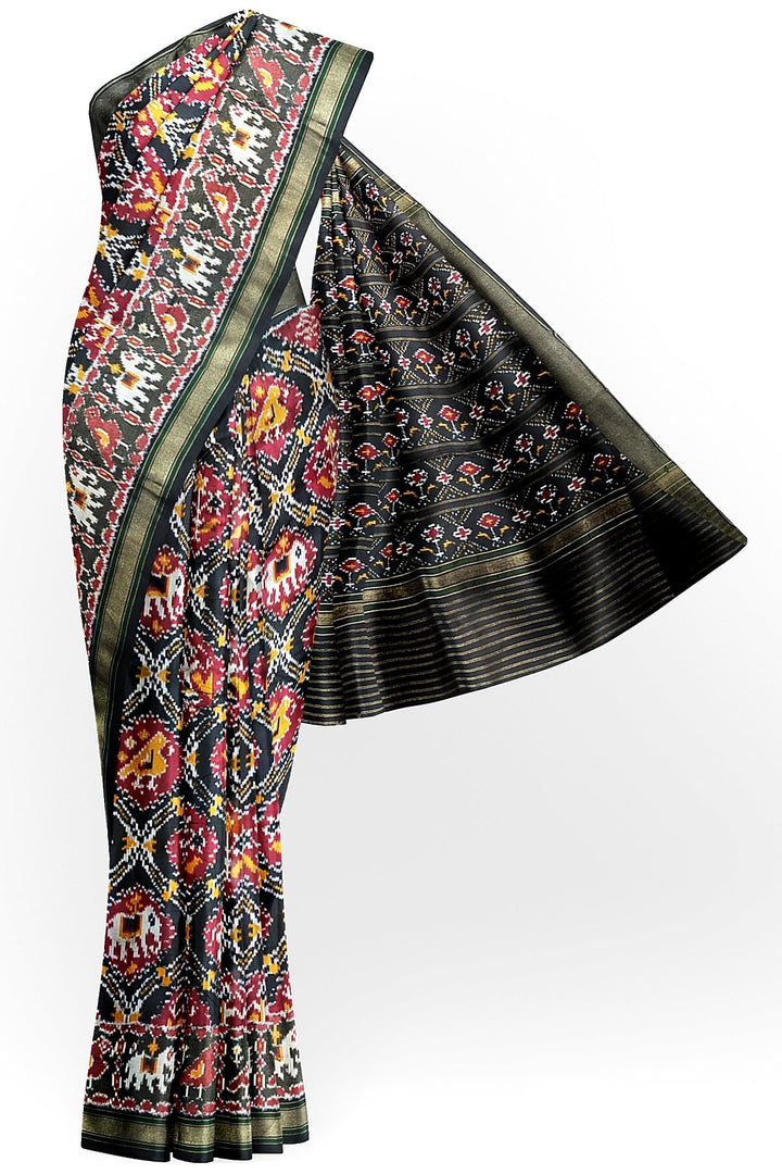 Ikkat pure silk saree in narikunj pattern.