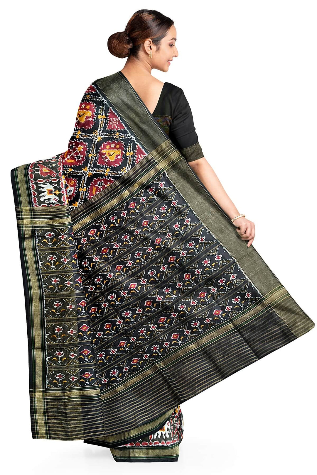 Ikkat pure silk saree in narikunj pattern.