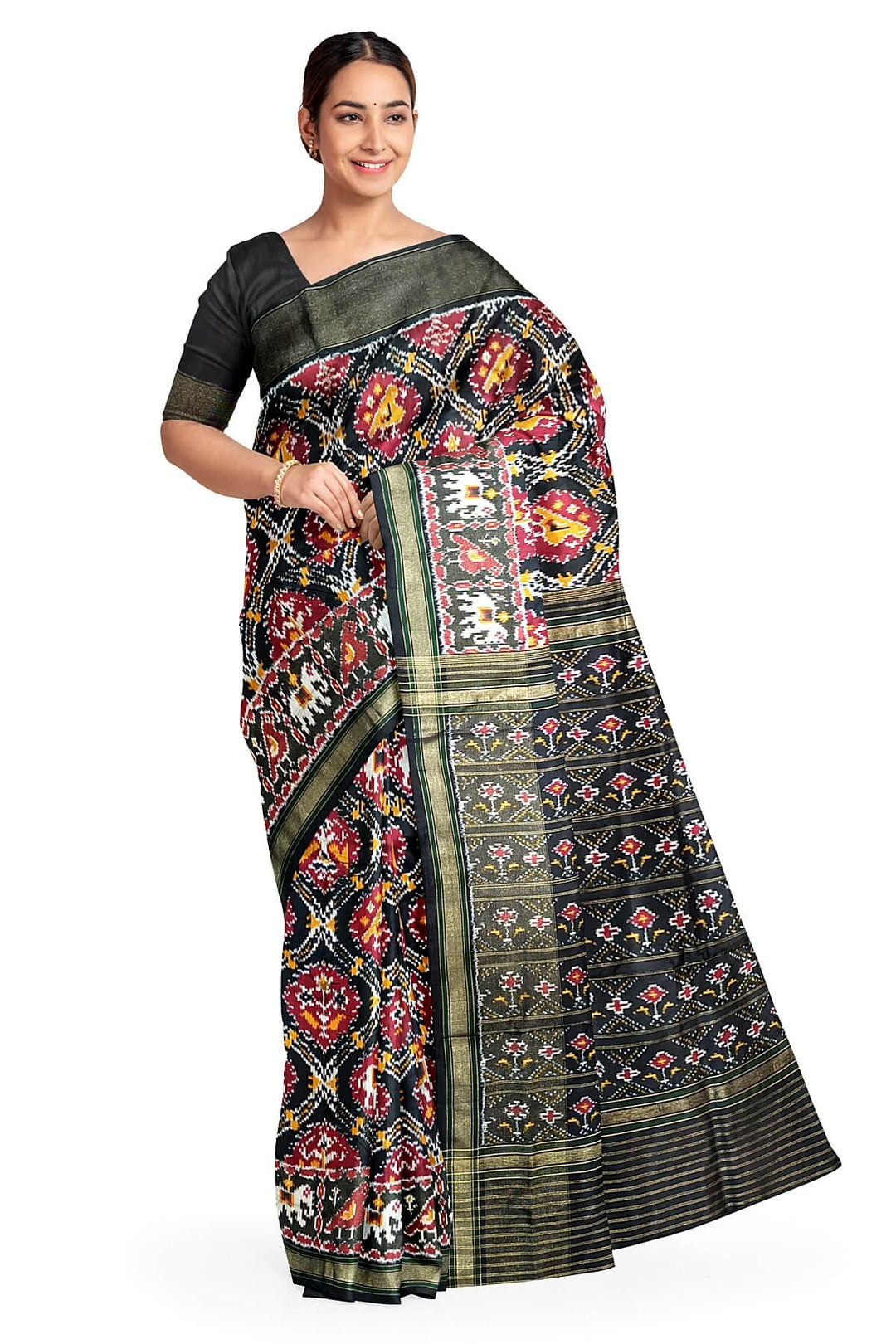 Ikkat pure silk saree in narikunj pattern.