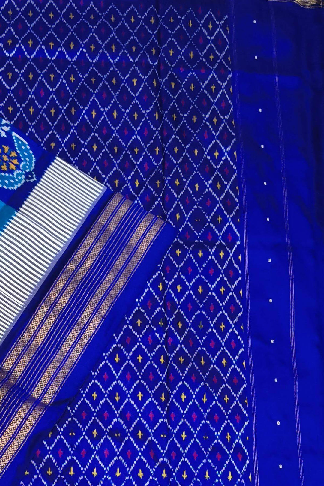 ikkat pure silk saree in copper sulphate blue