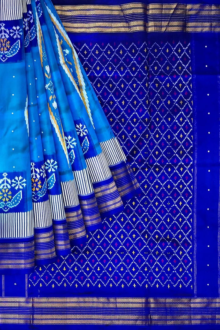 ikkat pure silk saree in copper sulphate blue