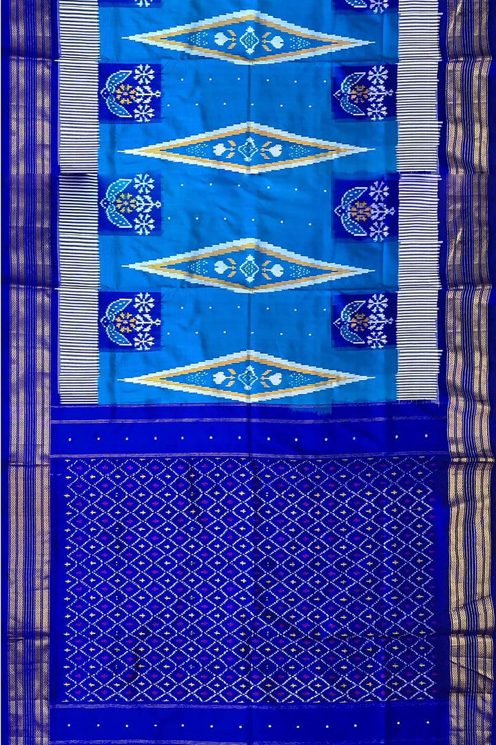 ikkat pure silk saree in copper sulphate blue