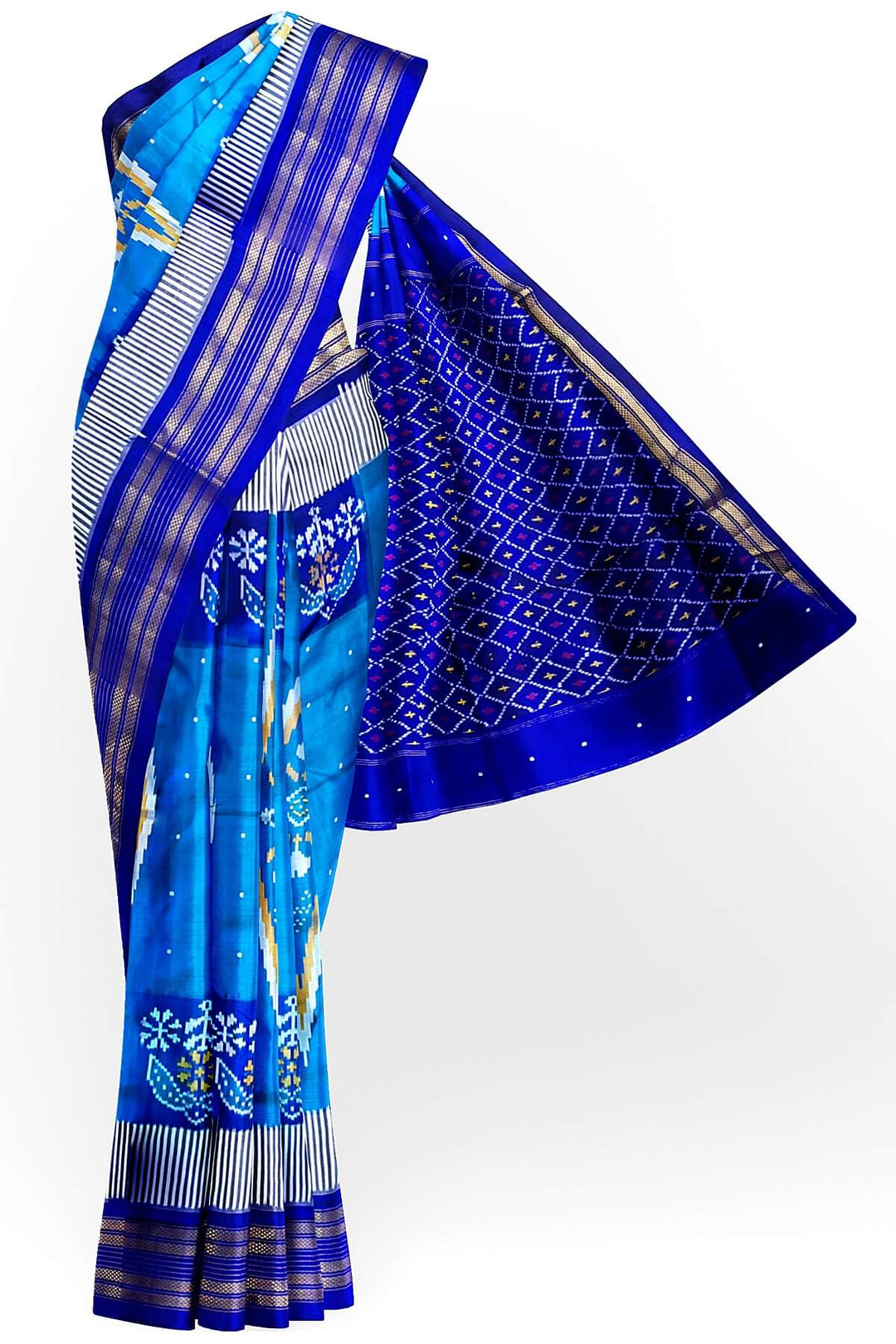 ikkat pure silk saree in copper sulphate blue