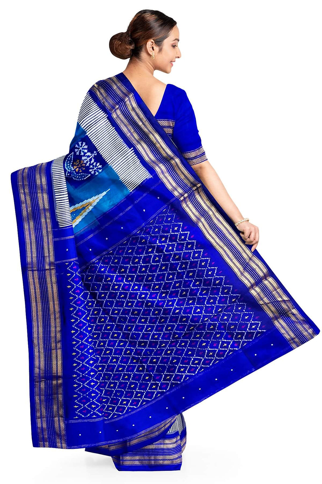 ikkat pure silk saree in copper sulphate blue