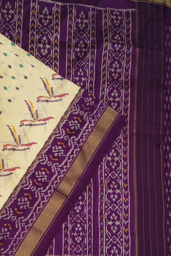 Ikkat pure silk saree in off white